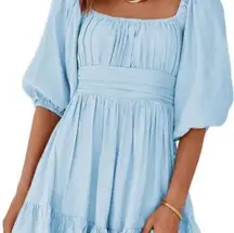 Square Neck Tie Back Lantern Sleeve Ruffle A-Line Mini Dress