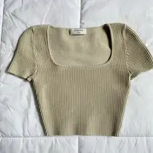 Aritzia Babaton Sculpt Knit Squareneck Crop Top Matte Pearl Cream XXS