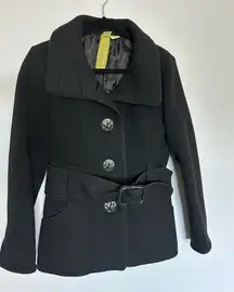 Soia & Kyo Chevron Pattern Black Button Belted Wool Women's Jacket L