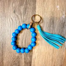 Blue Wristlet Bracelet Keychain With Tassel New