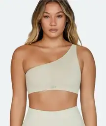 SET Active One Shoulder Ribbed Sports Bra Tank Top Athletic Workout Beige Small