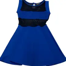 Gracia Dress Womens Medium Blue Black‎ Mesh Rhinestone Studded Fit Flare Mini