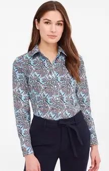 Brooks Brothers Women Floral Print Button Down Shirt Blue Pink‎ Size 2P