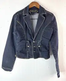 Elite Jeans L Dark Blue Ruched Crop Jean Jacket