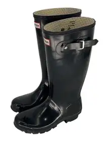Hunter Womens Glossy Round Toe Slip On Tall‎ Rain Boots Black Size 4M/5F