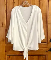 Plus size 2XL, eggshell color, angel wings sleeves, button down top