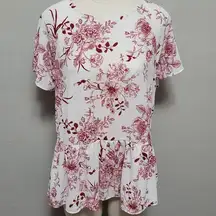 Anthro Everleigh wine toile floral ruffle hem blouse size large