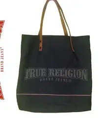 True Religion Denim Jean Tote Bag Leather Strapped