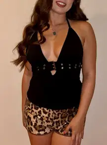 Shein Small Black Buckle Halter Tank Top, Full Length