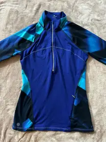 Athleta Women's Running Half Zip Top Blue Colorblock‎ Zip Pocket Jacket Sz Small