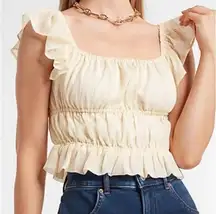 Express White Shimmer lines Ruffle Sleeve Crop Top Size XL