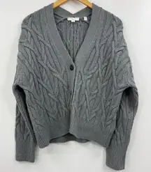 Vince Cable Knit Wool Blend Cardigan Sweater M Medium Grey V Neck Button Front