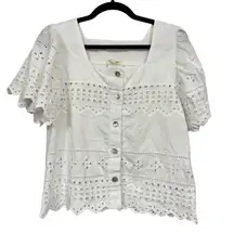Artelier Nicole Miller White Lace Cropped Blouse Womens S Cotton Cottage Core