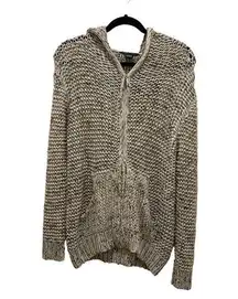 BCBGMAXAZRIA  Cream & Brown Knit Zip Up Hooded Sweater