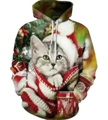 Nain Santa Kitties Ugly Christmas Graphic Sweater Hoodie Size Large/XL