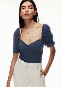 Aritzia Wilfred Navy Puff Sleeve Cropped Top Size Small‎