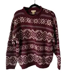 CORSAGE Vintage Womens Burgundy Nordic Fair Isle Knit Sweater Pullover Size L