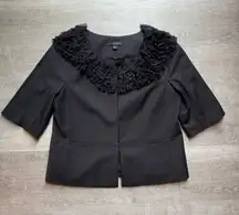 Ann Taylor Wool Blend Ruffle Neck Half Sleeve Black Bolero Blazer Size 4