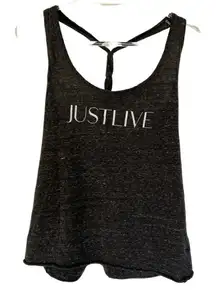 “Just Live” Heather Gray Braided Racerback Tank Top, Small/Medium
