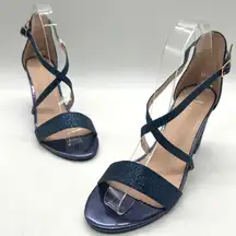Allegra K‎ Sandals Womens 7 Glittery Navy Blue Block Heel Strappy Sandals