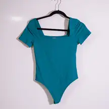 Aritzia Original Contour Squareneck Short Sleeve One Piece Bodysuit Teal Blue S