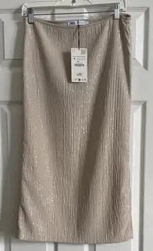 Zara Shimmering Beige Pencil Skirt