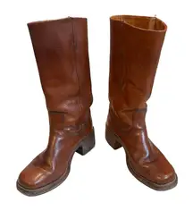 Women’s Vtg 70’s Black Label Frye Square Toe Campus Boots Saddle Brown, Sz 8D