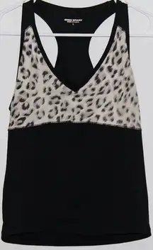 Bebe Women's  Sport Black Gray Cheetah Athletic Racerback Tank Top T-Shirt Size L