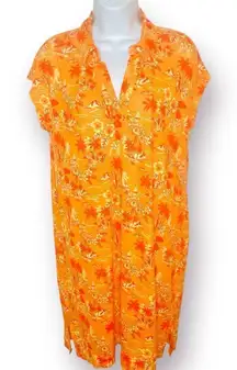 C&C California Orange Floral Tropical Beach Shirt Dress Hawaiian Print S NWT
