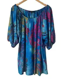 Calessa Womens Size 3XL Burnout Tye Dye Blue Puffer 3/4 Sleeves  Tunic Blouse