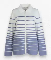 Y2K Vintage Periwinkle White Stripe Full Zip Up CJ Banks Sweater Jacket Size 14W