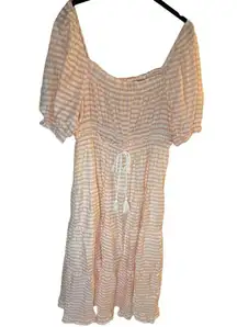 Moon River Striped Poplin Midi Soft Pink and White Dress Size Large