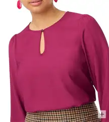 J. Crew Factory Petite Long Sleeve Keyhole Blouse PXS NWT Fresh Raspberry Pink
