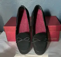 Munro Rosa Black Suede Loafers with Bow Detail