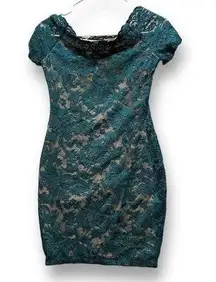 IRIS BASIC‎ Green Floral Lace Sheath Dress Women's Size S Knee-Length