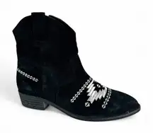 Musse & Cloud Ginger Black Suede Aztec Embroidered Western Ankle Boots Womens 9