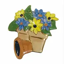 Flowers in Pots Pin, Blue, Yellow, Brown