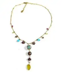 Cookie Lee Colorful Dangle Charm Beaded Gold Tone Chain Necklace Y Drop Bib