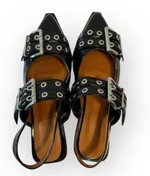 Black Chunky Buckle Slingback Punk Goth Flats Women’s Size 9 Pointed Toe NWOT