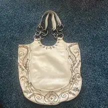 Anya Hindmarch London leather beaded bag off-White and Gold Embellished Euc $750