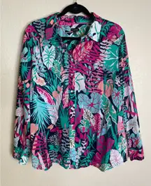 Talbots Womens Size XL Button Up Top‎ Classic Casual Jungle Botanical Tropical