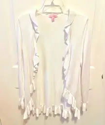 Lilly Pulitzer white cotton ruffle trim long cardigan