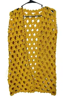 Vintage Handmade Crochet Vest Cardigan Mustard Yellow Size M/L