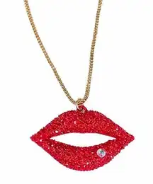 Betsey Johnson Lips With Rhinestone Necklace, Red