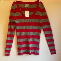 Stylish Red and Gray Striped Sweater