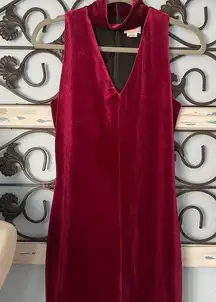 Mini Dress Chocker V Neck Crushed Velvet Red Small