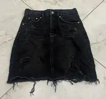 ZARA Black Denim Distressed Mini Skirt Size Small