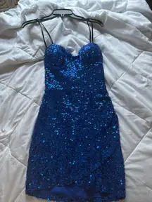 blue mini sequin dress 