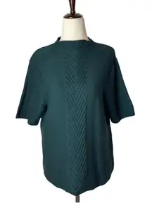 Pendleton Sweater Women Large Green Merino Wool Mock Neck Chevron Knit Preppy