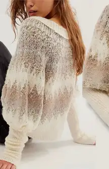 Free People Wool Fair Isle Puff Sleeve Sweater Home For the Holidays Large